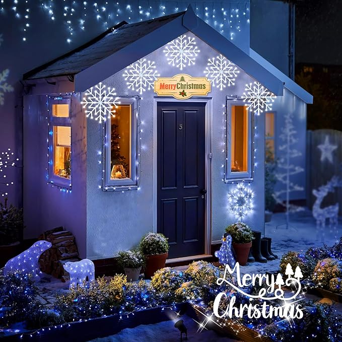 Brightown 2 Pack Christmas Snowflake Icicle Lights Outdoor - Plug-in 23.6ft 10 Drops 480LED Snowflake Window Lights for Indoor Outdoor Porch Eaves Rooftops Christmas Decoration