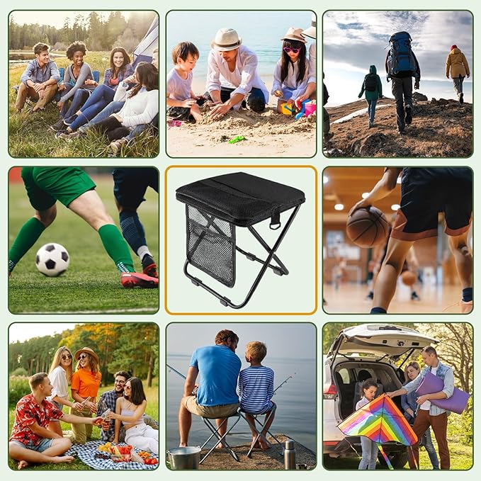 Extra Large Foldable Backpack Stoolpockets and side pockets Compact adult-sized portable stool ideal for camping hiking outdoor activities and events Maximum weight capacity 300 lbs (Black)