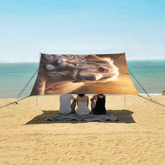 ALAZA Dog &amp Cat Beach Tent Sun Shelter UPF50+ Protection Beach Shade Canopy w/ 4 Sandbags for Outdoor Camping Fishing Backyard Fun Picnic 10x9 ft