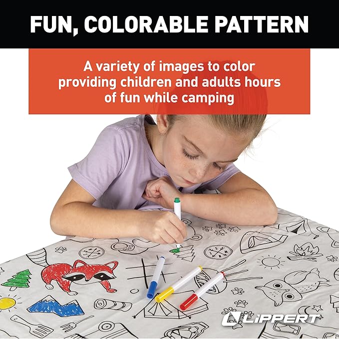 Lippert Color Escape Vinyl Tablecloth/Bench Cover Set for Camping and Picnics with 100% PEVA Material Waterproof and Stain-Resistant Fabric - 2023051696