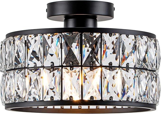 Crystal Ceiling Light Modern Flush Mount Ceiling Light Black Crystal Chandelier for Kitchen Bedroom Bathroom Entryway Hallway 1 Light