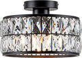 Crystal Ceiling Light Modern Flush Mount Ceiling Light Black Crystal Chandelier for Kitchen Bedroom Bathroom Entryway Hallway 1 Light