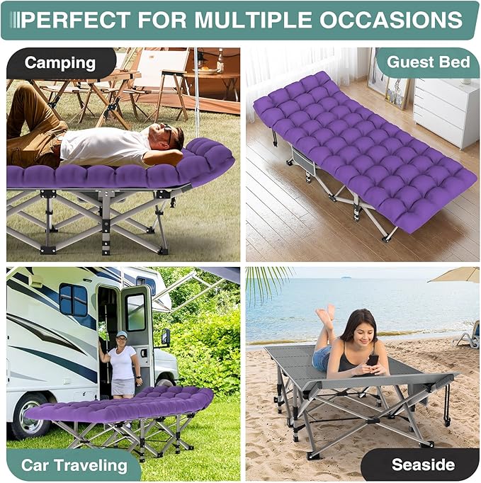 ZENPETIO 28In Folding Camping Cot for Adult Portable Sleeping Cot with Mattress Outdoor Heavy Duty Cot Bed for Camp with Carry Bag for Home Office Camp Travel Vacation(Max Loading 500lbs)