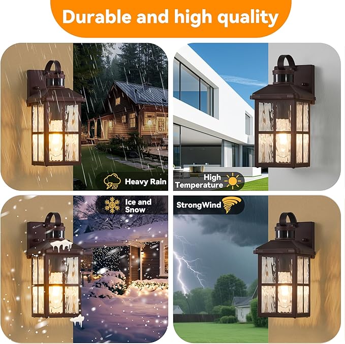 Motion Sensor Porch Lights Outdoor with Remote Dusk-to-Dawn Exterior Lighting Fixtures 4 Modes &amp Weatherproof Outdoor Wall Lights - Ideal for Porch Patio Entryway Garage