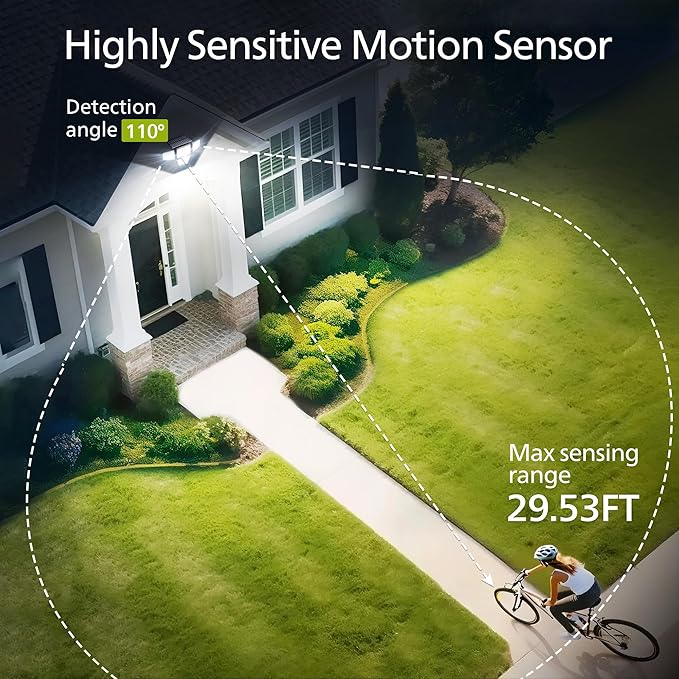 Philips Solar Security Light Outdoor 196 LED Wall-Mounted Flood Light w/PIR Motion Sensor 3 Modes 4 Adjustable Heads Solar-Powered Floodlights with Remote Control IP65 Waterproof 2PK