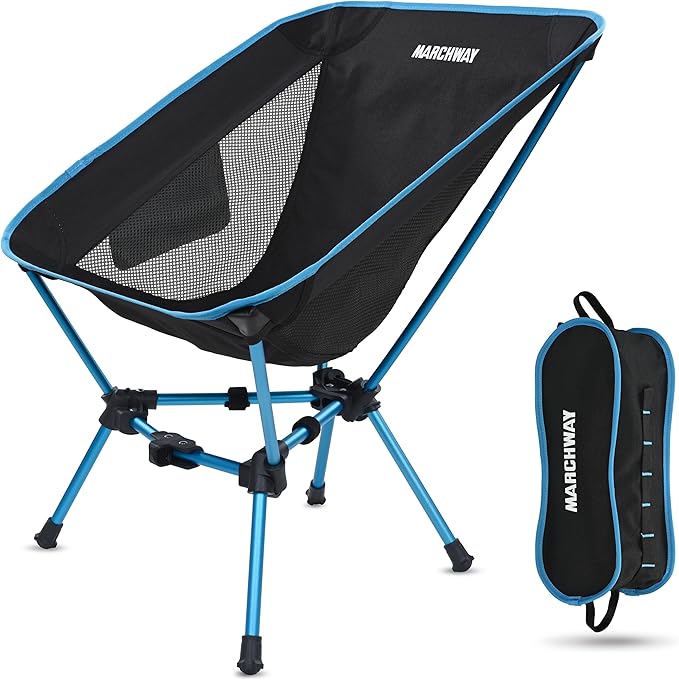 MARCHWAY Lightweight Folding Camping Chair Portable Foldable Compact for Outdoor Camp Travel Beach Picnic Festival Hiking Backpacking Supports 330Lbs (Blue)