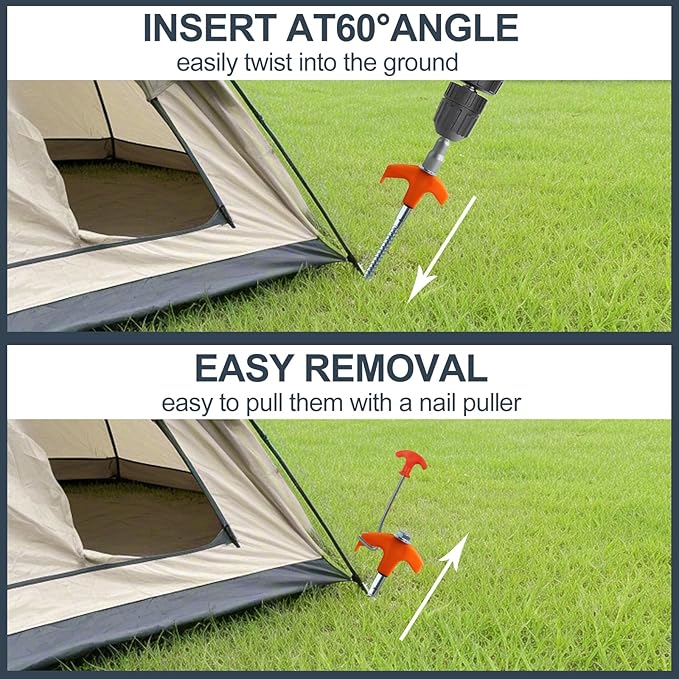 20-Pack Heavy-Duty Tent Stakes 8 Inch Yard Stakes Non-Rust Metal Tent Pegs Ground Stakes Tent Spikes for Camping Patio Garden Canopies with Hex Head Driver and Sturdy Storage Bag (Orange)