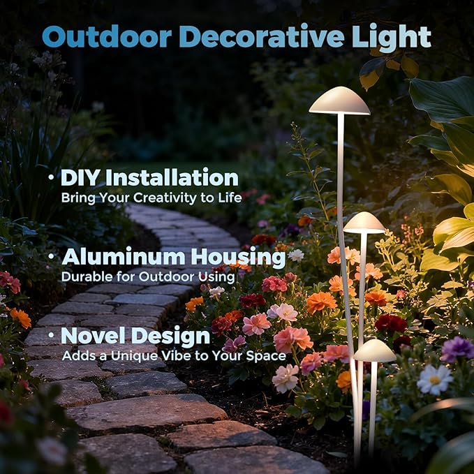 Gardencoin LED Low Voltage Outdoor Lighting Kit 24V Outdoor Landscape Decorative Lights Unique Aluminum Mushroom Light Wired with Transformer for Garden Patio Lawn Backyard Pathway Set of 3
