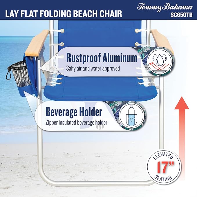 Tommy Bahama Hi-Boy 17 Seat Height 4-Position Lace-Up Suspension Folding Beach Backpack Chair