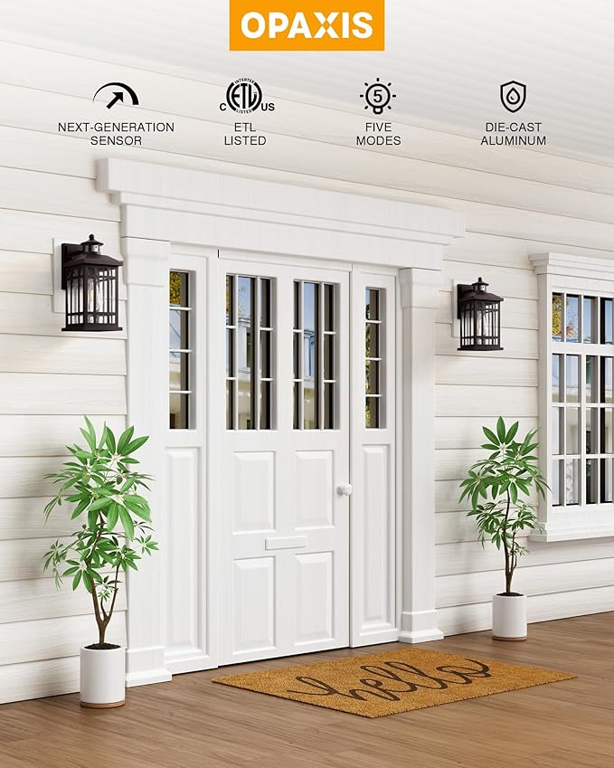 Porch Lights Outdoor with Motion Sensor 2 Packs Oil Rubbed Bronze Outside Lantern Fixtures Wall Mount Aluminium Anti-Rust Exterior Wall Light Dusk to Dawn Coach Light for Garage Patio Entry