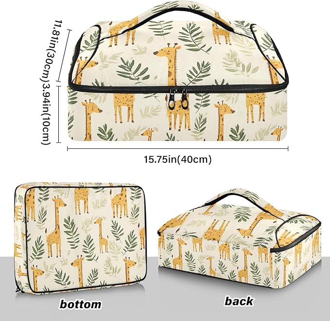Casserole Carrier GiraffeInsulated Casserole Carrier for Hot or Cold Food Thermal Lunch Tote for Potluck Parties Picnic Beach Fits 9 x 13 Inches Baking Dish