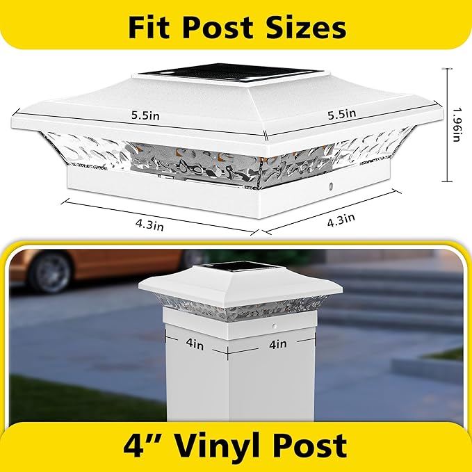 T-SUN 4x4 Solar Post Cap Lights Outdoor 24 Pack Warm White LED Fence Post Solar Lights Fit for 4x4 Vinyl Posts Waterproof Deck Light Solar Powered for Garden Patio Gate Porch