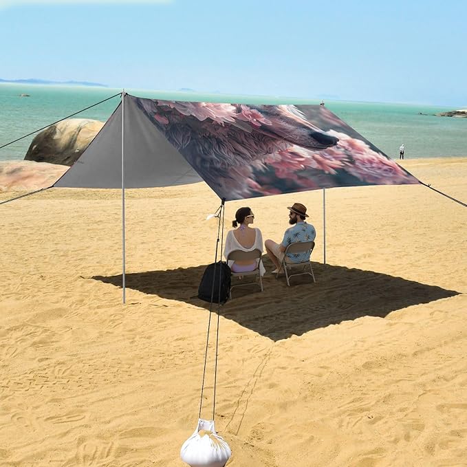 Camping Sun Shelters Wolf in Pink Flowers Beach Canopy 126 * 110.2in