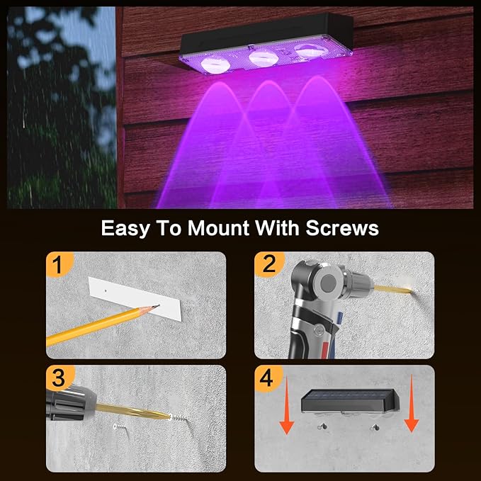 RGB Solar Fence Light 10 Colors Outdoor Lighting Set 2 Modes Solar Powered LED Lights IP65 Waterproof Solar Wall Lights Screw Wall Mount Step Light Auto On Off Dusk to Dawn Deck Light