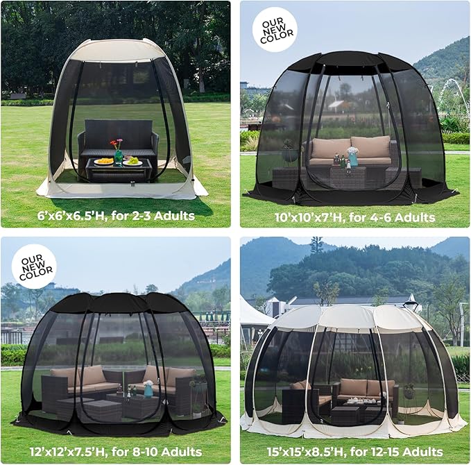 Alvantor Pop Up Screen Tent House Room Instant Outdoor Camping Canopy Sun Shelter Gazebo for Patio Backyard &amp Deck Privacy Tent(2-10 People 8'x8' 10'x10' 12'x12')