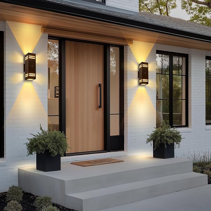 2-Pack Bronze Dusk to Dawn Outdoor Lights Wall Light Wtih LED Bulbs Modern Up Down Lights Outdoor IP65 Waterproof Exterior Lighting Fixtures Outside Lights for House for Porch Garage