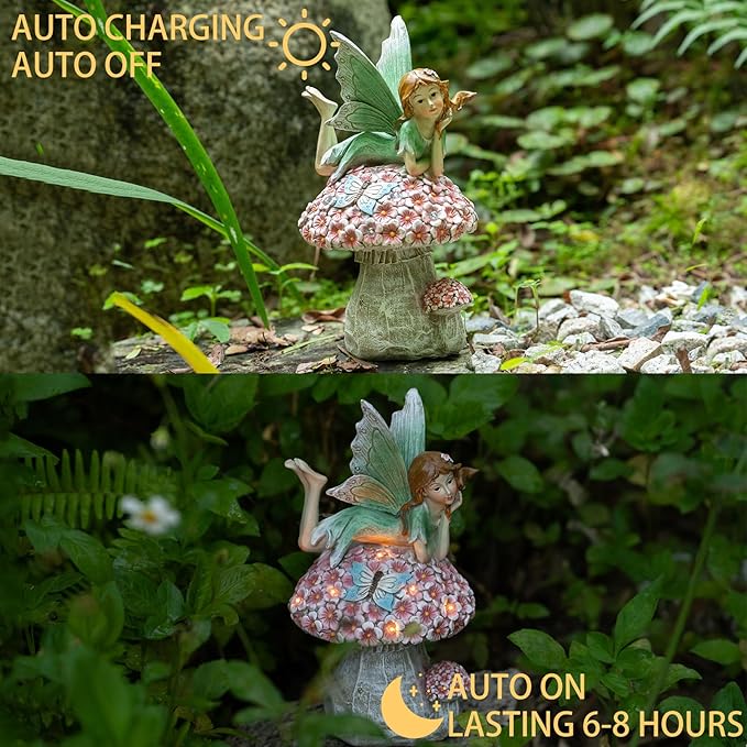 Fairies for Fairy Garden - Fairy Outdoor Statue Solar Powered Resin OrnamentsPatio Lawn Yard PorchFairy Figurines for Home Garden Gifts8.66 inches Tall