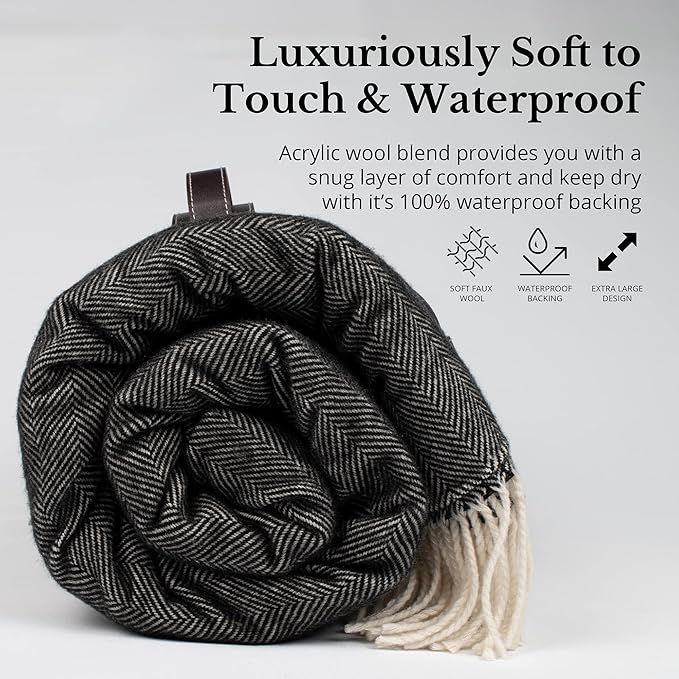 Komorebi Extra Large Picnic Blanket - 78” x 59” – Waterproof Outdoor Blanket Foldable &amp Portable Sandproof Beach Blanket – Grey Travel Mat with Faux Wool &amp Carry Handle