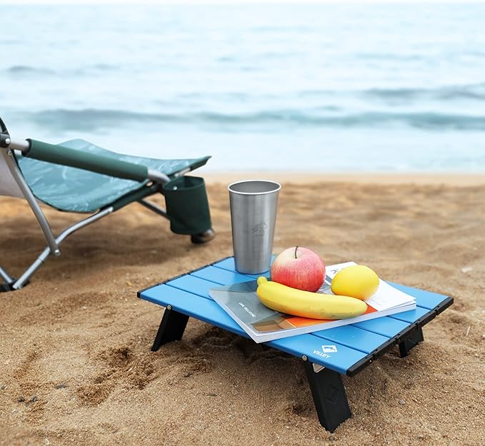 VILLEY Portable Mini Folding Beach Table Ultralight Aluminum Side Table with Carry Bag for Camping Picnics and Outdoor Activities