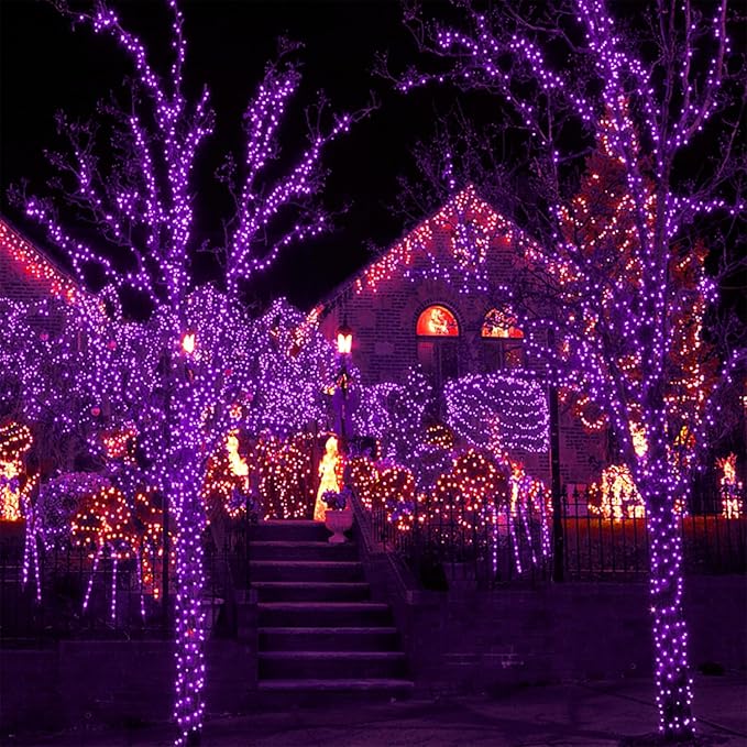WATERGLIDE 1000 LED Halloween String Lights 328 FT Green Wire LED Decorative Fairy Lights with Remote &amp 8 Modes Waterproof for Indoor Outdoor Xmas Holiday Party Garden Wedding Home Decor Purple