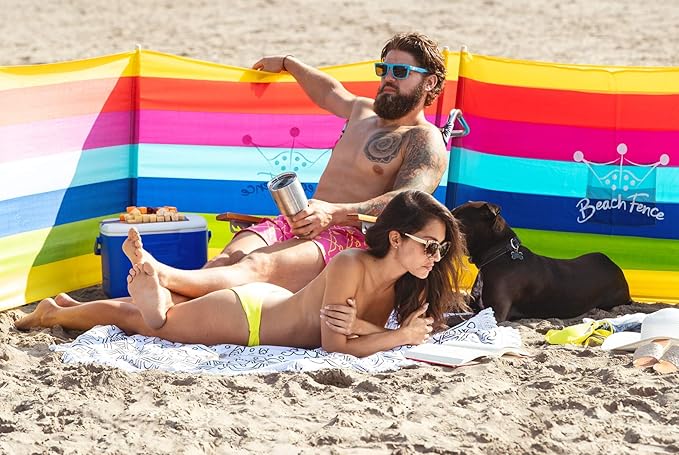 Premium 20 ft Beach Windscreen Privacy Screen Wind Blocker - Beach Colors Free Rubber Mallet and Carry Bag Included
