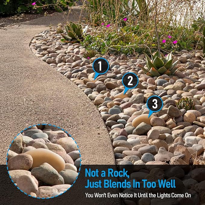 LEONLITE Low Voltage Pebble Shape Lights Outdoor 5CCT Cobblestone Pathway Lights 3Pcs LED Decorative Garden Light for Yard 12-24V AC/DC 1800K/2700K/3000K/4000K/5000K Selectable Yellow
