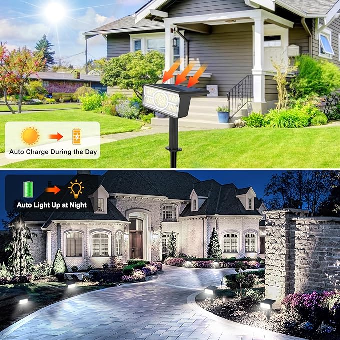 T-SUN Solar Spot Lights Outdoor 4 Pack 49 LED 2 Lighting Modes IP65 Waterproof Landscape Spotlights 2 in 1 Auto On/Off Solar Lights for Yard Garden Driveway Pathway (White)