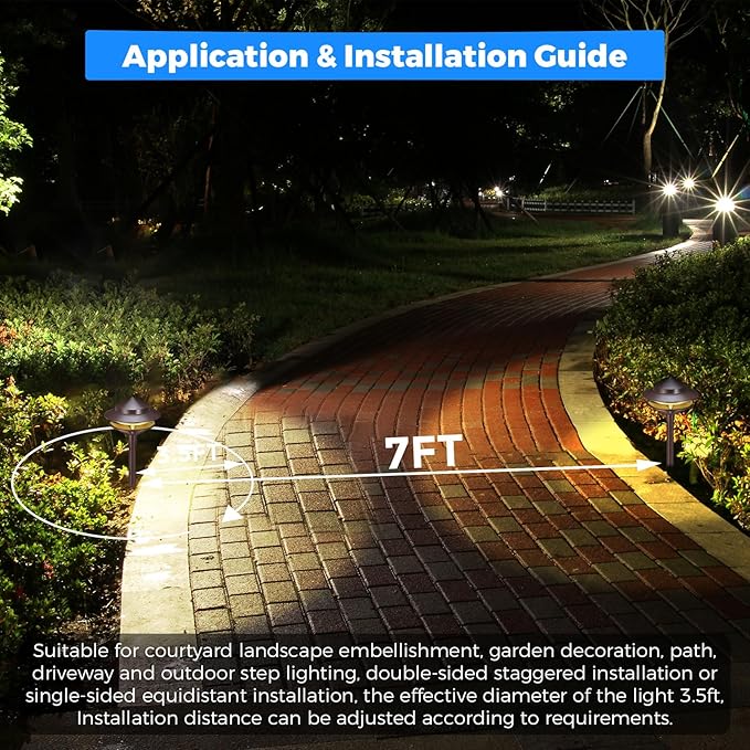 Gardencoin Pagoda Low Voltage Landscape Pathway Lights 12V Outdoor LED Path Lights Wired Aluminum Walkway Lighting with 4W 2700K Replaceable G4 Bulb Bronze Classic 2-Tier Lantern 6 Pack