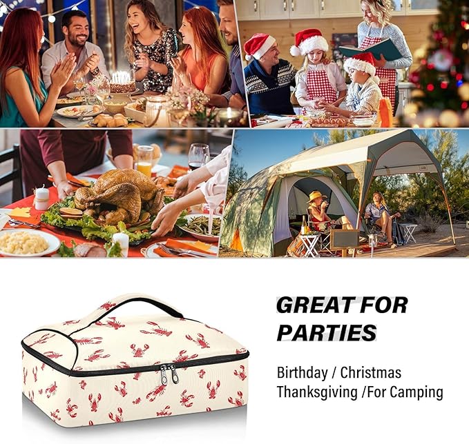 Casserole Carrier Red LobsterInsulated Casserole Carrier for Hot or Cold Food Thermal Lunch Tote for Potluck Parties Picnic Beach Fits 9 x 13 Inches Baking Dish