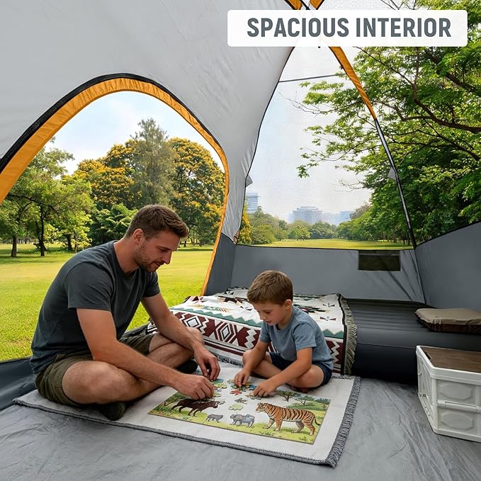 Tents for Camping 6 Person Tent Waterproof Windproof Double Layer Family Camping Tent Easy Setup Dome Tent with Large Mesh Windows &amp Wider Door for Outdoor Camping &amp Hiking