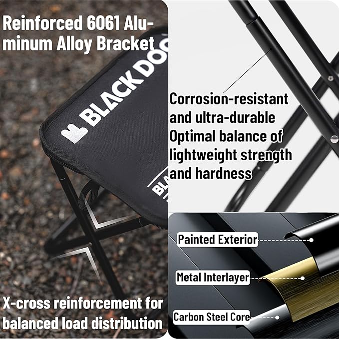 Blackdog 11in Ultralight Camping Folding Stool - 0.7lb Compact Camping Chair 265lb Capacity Aluminum Alloy X-Frame Design for Hiking Fishing &amp BBQ Portable Small Stool for Adults