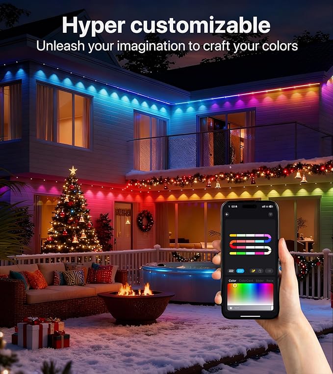 Permanent Outdoor Lights 150FT RGB+IC LED Lights with Smart APP &amp Remote Control 72 Scene Modes Waterproof IP65 for Holiday Christmas Yard Decorations(Extension Cord Not Included)