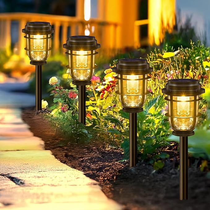 Bright Solar Pathway Lights Outdoor 6 Pack Waterproof IP65 Auto On/Off Solar Powered Garden Lights for Yard Lawn Walkway Landscape Pool Outside - 3-in-1 Hanging Tabletop &amp Stake Lighting