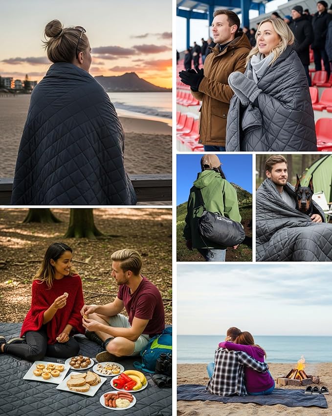 Large Waterproof Stadium Blanket Soft Warm Fleece Camping Blanket Windproof for Cold Weather 79x 59 Triple Layers for Outdoor Sports Concerts Car Dog