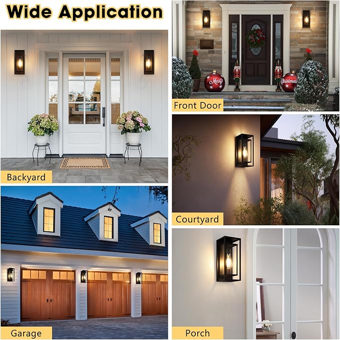 Outdoor Wall Light Fixtures Waterproof Black Exterior Sconce Porch Lights with Glass Shade Modern Outdoor Light Fixtures Wall Mount for Garage Front Door Patio Entryway 1-Pack