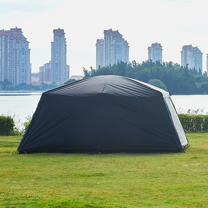 KTT Extra Large Tent 12 PersonFamily Cabin TentsAwning2 Rooms4 Doors and 4 Windows with MeshStraight WallWaterproofDouble LayerBig Tent for OutdoorPicnicCampingFamily Gathering
