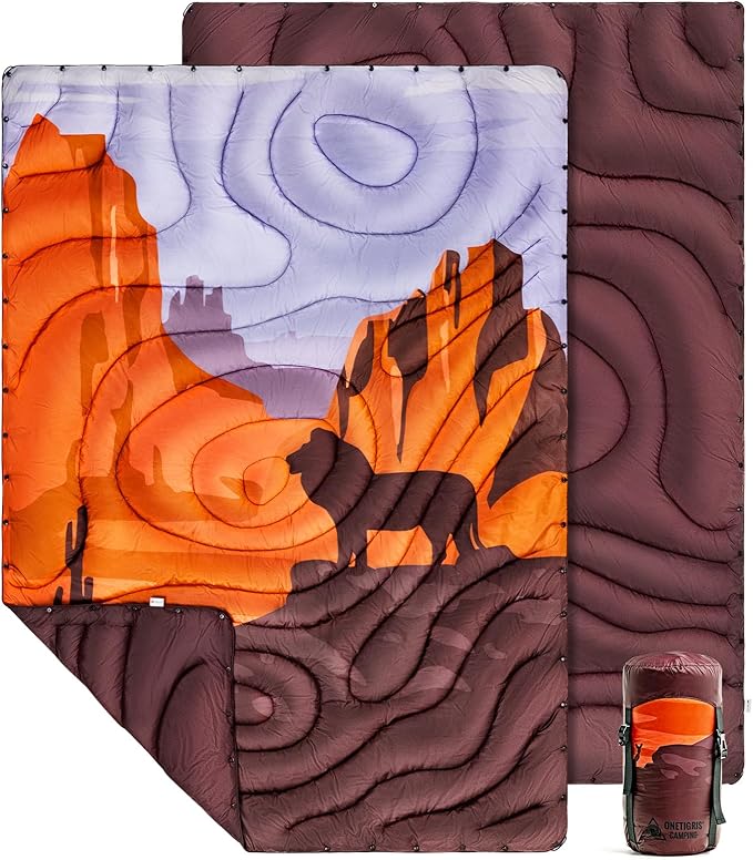 ONETIGRIS Ultralight Camping Blanket Packable Puffy Quilt Puffy Printed Camping Blanket with Snap Buttons &amp Corner Loops for Backpacking Hiking &amp Travel