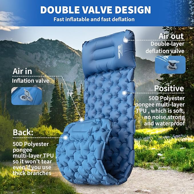 HiiPeak Sleeping Pad for Camping- Ultralight Inflatable Sleeping Mat with Built-in Foot Pump &amp Pillow Upgraded Compact Camping Air Mattress for Tent Backpacking Hiking