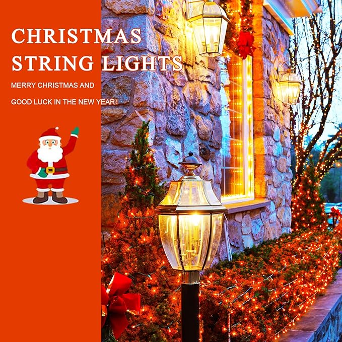 JMEXSUSS 500 LED Orange Christmas Lights Outdoor 173ft Christmas String Lights Plug in Waterproof 8 Modes Orange LED Light for Party House Tree Thanksgiving Xmas Decorations