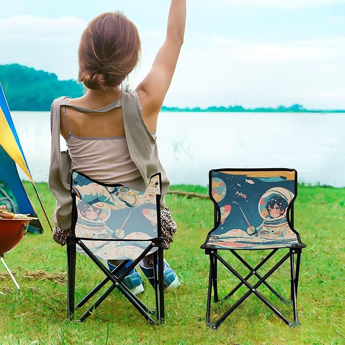 Anime Astronaut Portable Camping Chairs Folding Chair - Durable Oxford Fabric Lightweight Iron Frame Easy Fold Design - Ideal for Outdoor Activities Camping Fishing and Travel