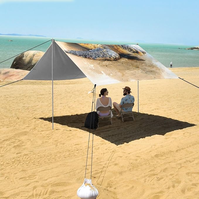 ALAZA Watercolor Seaturtle on Beach Beach Tent Sun Shelter UPF50+ Protection Beach Shade Canopy w/ 4 Sandbags for Outdoor Camping Fishing Backyard Fun Picnic 10x9 ft