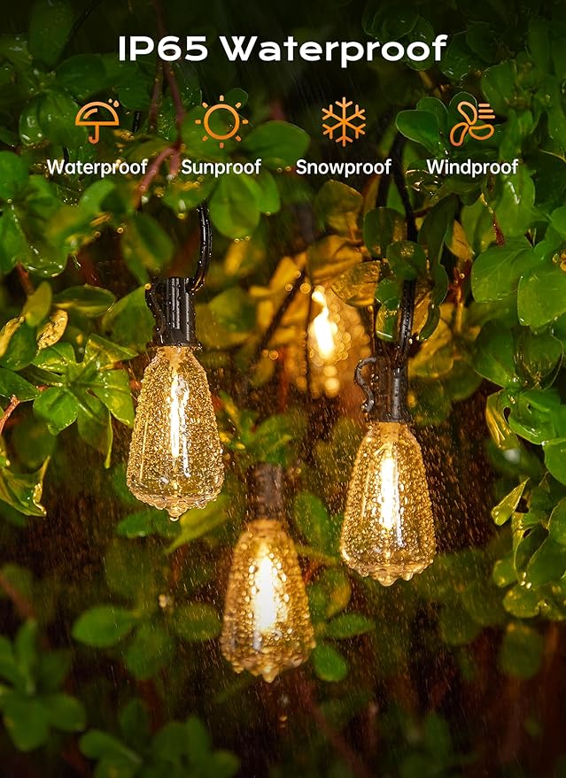 Minetom 100FT Outdoor-String-Lights with Remote 31+2 Shatterproof ST38 LED Bulbs Waterproof Patio Lights with 3 Modes Dimmable &amp Connectable 2700K Hanging Lights for Backyard Porch Deck Balcony
