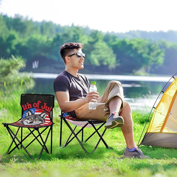 4th of July Independence Day Brown Wolf Compact Portable Chairs for Adults Ultra Lightweight Youth Camping Chair Carry Bag Included Hiking Chairs Backpacking Ultralight for Lawn Indoor