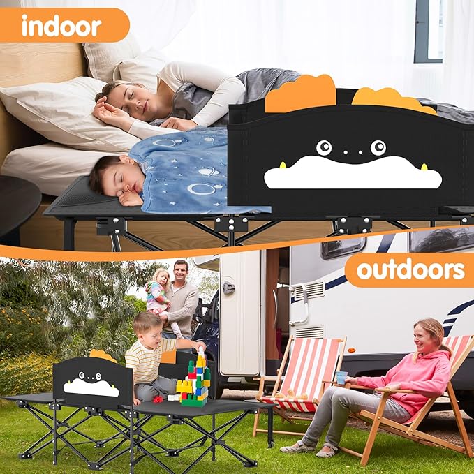 Suteck Kids Camping Cot Comfortable Toddler Cot Bed Easy to Store and Use Portable Sleeping Cot with Guardrail Lightweight Bed for Outdoor Indoor Home