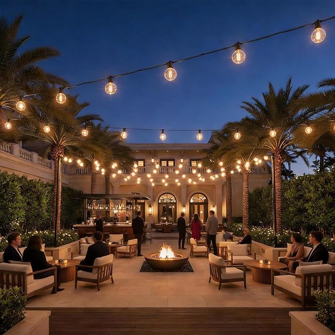RTTY Outdoor String Lights 150ft G40 Led Patio Globe Lights with 60pcs Plastic Bulbs Shatterproof Waterproof Connectable Hanging for Porch Cafe Bistro Backyard Gazebo Balcony Deck Party