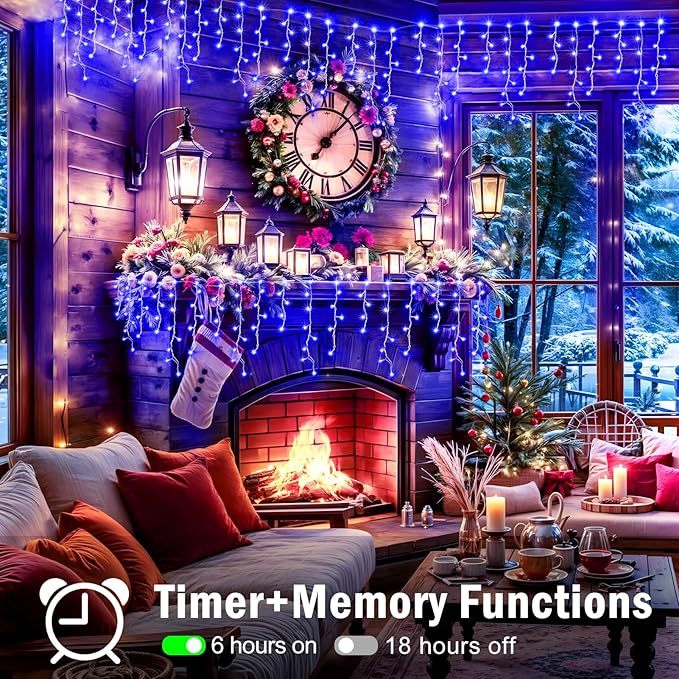 XURISEN 132ft Christmas Lights Decorations Outdoor 1280 LED 8 Modes Fairy Lights with 240 DropsPlug in Waterproof Timer Memory Function for Christmas Holiday Wedding Party Decorations(Blue)