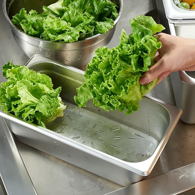 CURTA Ice Chilled Condiment Serving Container (3 Pan) NSF Certified 2 Types of Lids Drain Tray Commercial Spice Rack Set For Kitchen Buffet Catering Food Pan