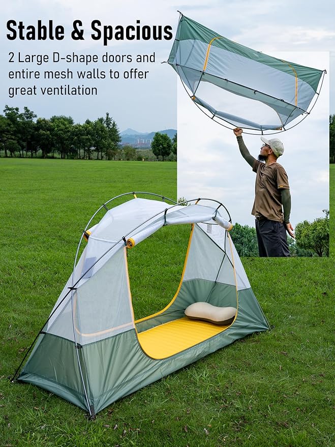 iClimb Ultralight 4 Season Solo Tent Waterproof with Snow Skirt Rainfly Ground/Off The Ground Tent for Backpacking Camping Hiking Trekking Mountaineering