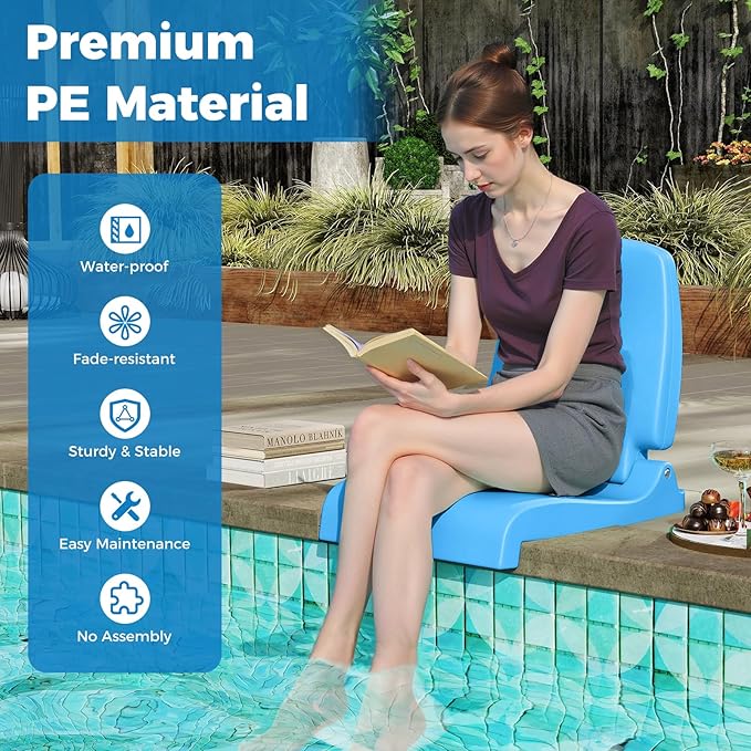 GYMAX Foldable Poolside Chairs for Edge of Pool Portable Pool Chair with Handle Drainage Hole Lightweight Folding Flip Seat for Beaches Camping Fishing Tailgating Lawn (Blue1)