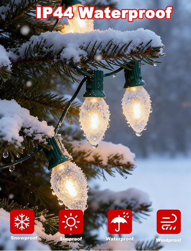 25FT C7 LED Christmas LightsFrosted White LED C7 Christmas String Lights with 27 LED BulbsCommercial Hanging Lights Candle House Porch Balcony Party Decor